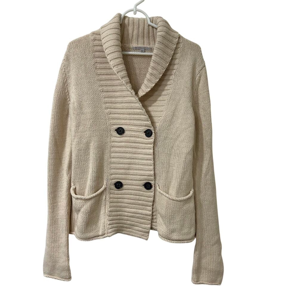 Gap Womens Size Large Cream White Double Breasted Shawl Collar Sweater Old Money
